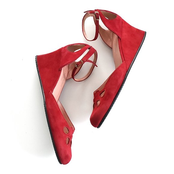 Stephane Kelian Made in FRANCE Red Suede 2.25” Wedge shoes Womens 6.5 - Picture 6 of 13